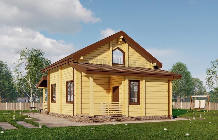 Одноэтажный дом с мансардой и террасой