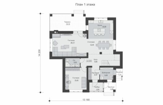 Двухэтажный дом с четырьмя спальнями, террасой и балконом.